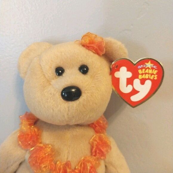 TY Beanie Baby Babies Alana Hula Teddy Bear Hawaiian Luau Flower Lei Grass Skirt - Picture 1 of 9
